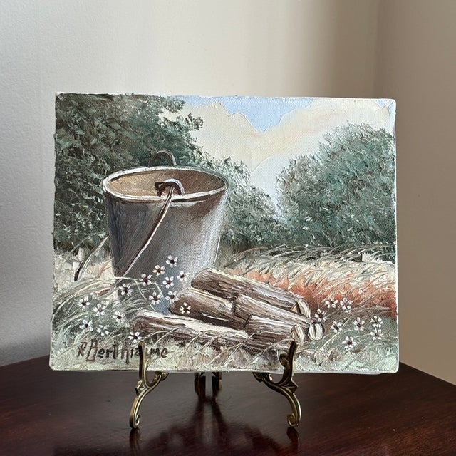 Rustic Mid-20th Century French Canadian Oil on Canvas Still Life, Unframed For Sale - Image 3 of 9