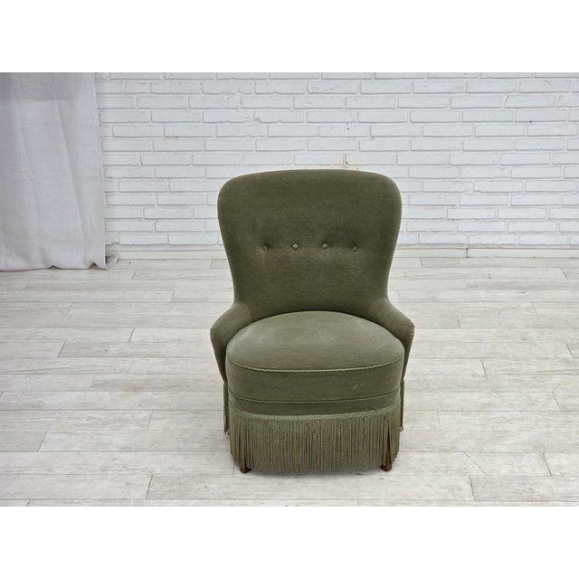 1970s Danish Armchair in Green Furniture Velour, 1970s For Sale - Image 5 of 18