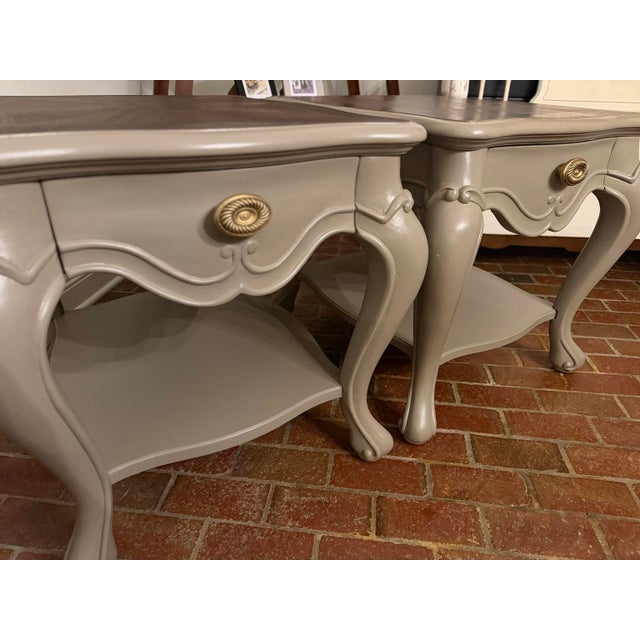 Oversized French Provincial Nightstands in Fusion Algonquin – Refinished Pair For Sale - Image 4 of 17