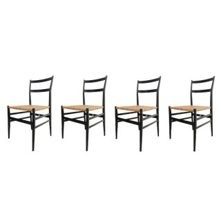 Mod. 646 Dining Chairs in Black Ash and Straw by Gio Ponti for Cassina, 1952, Set of 4 For Sale
