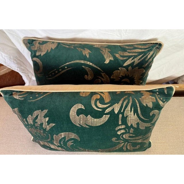 Baroque Pair of Stenciled Green Velvet Pillows by Nomi For Sale - Image 3 of 7