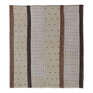 Large Hand Woven Vintage Turkish Kilim Rug With Stripes in Cream, White & Brown 9'9 X 11'1