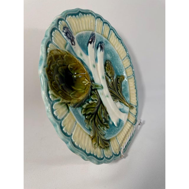 Ceramic Antique 1890s French Salins Majolica Asparagus Plate For Sale - Image 7 of 15