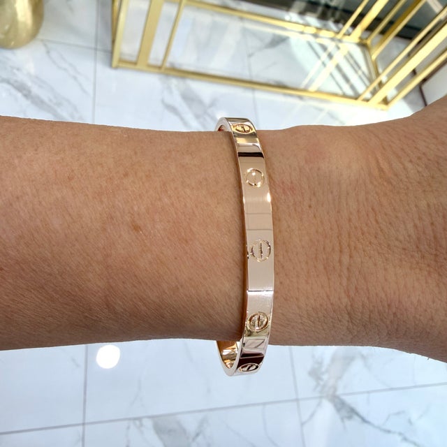 Metal Cartier Love Classic Model 18k Rose Gold Open Screw Cuff Bangle Bracelet For Sale - Image 7 of 8