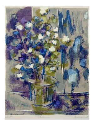 Modernist Floral Still Life Serigraph Print