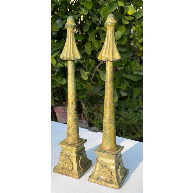 French Provincial Vintage Neoclassical Patinated Metal Architectural Finials, Pair For Sale - Image 3 of 12