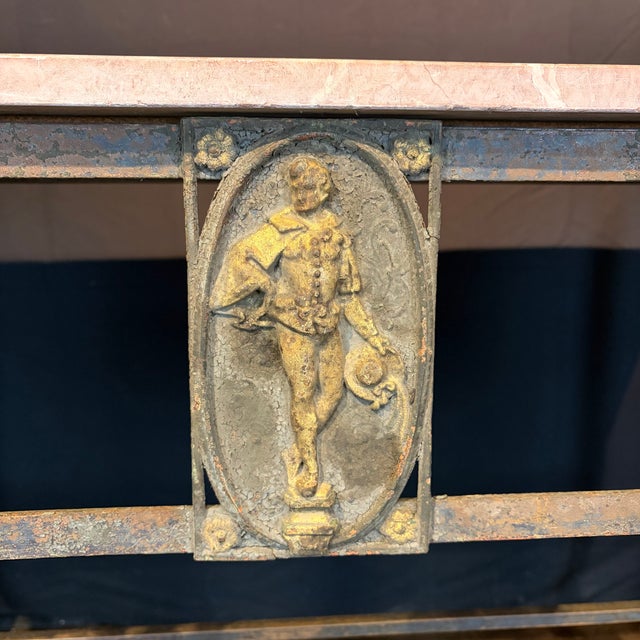 Antique French Balcony Console Table With Marble Top & Gold Figural Wrought Iron For Sale - Image 9 of 10