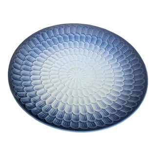 Vintage Chinese Blue and White Petal Relief Porcelain Serving Plate For Sale