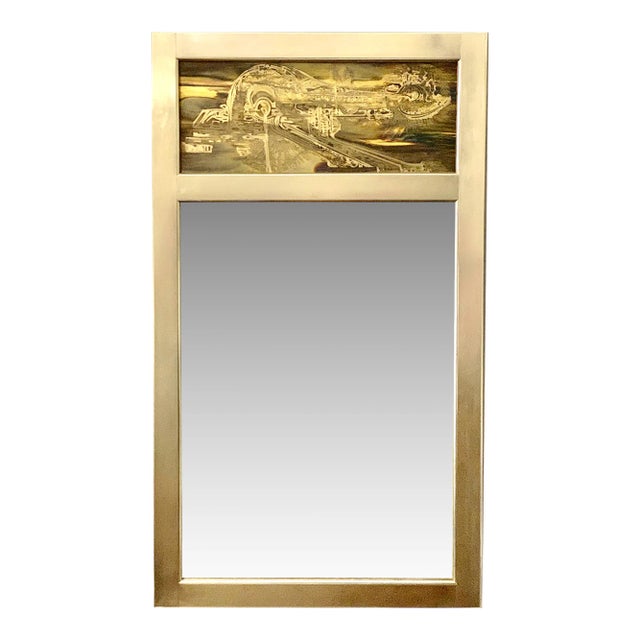 Vintage Mastercraft Etched Brass Mirror by Bernard Rohn For Sale