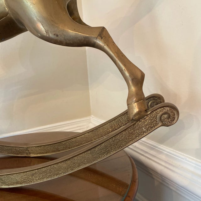 Metal Vintage Large Brass Rocking Horse Sculpture For Sale - Image 7 of 12