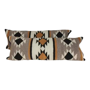 1940s Hand Woven Pair of Bolster Pillows With Black Linen Backing