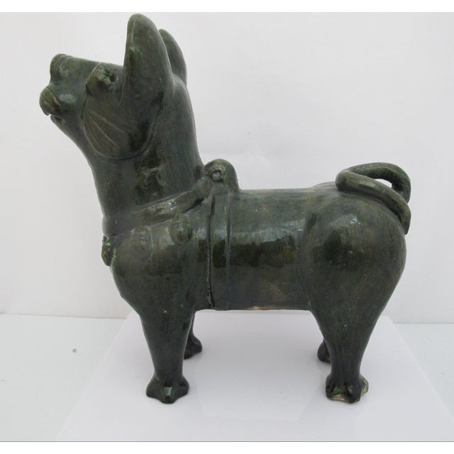 Chinese Green Glazed Dog Han Style Pottery Tomb Guardian Sculpture For Sale - Image 11 of 13
