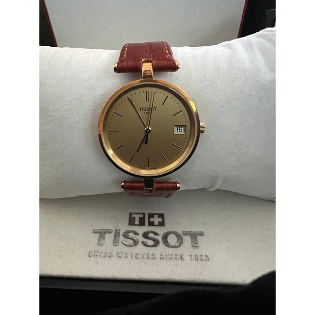 Vintage Classic Tissot GoldRun, 18K Gold Case & Brown Lather Strap Original Case For Sale - Image 9 of 12
