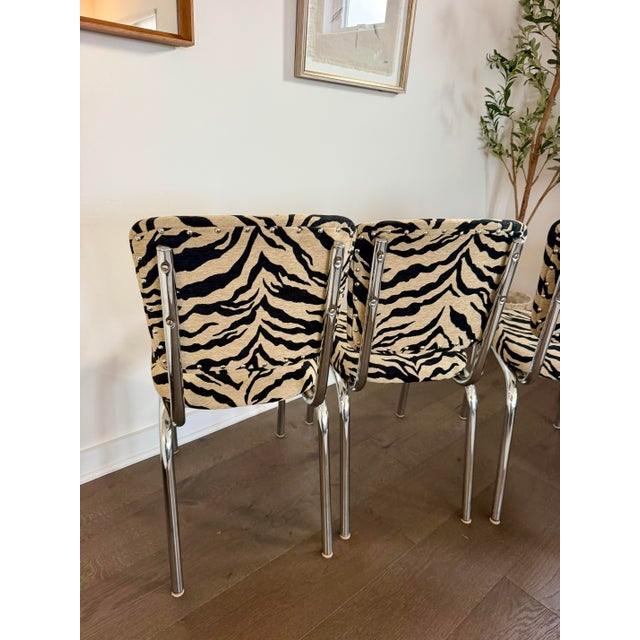 Mid-Century Modern Vintage Chrome Dinette Chairs in Tiger Chenille - Set of 3 For Sale - Image 3 of 10