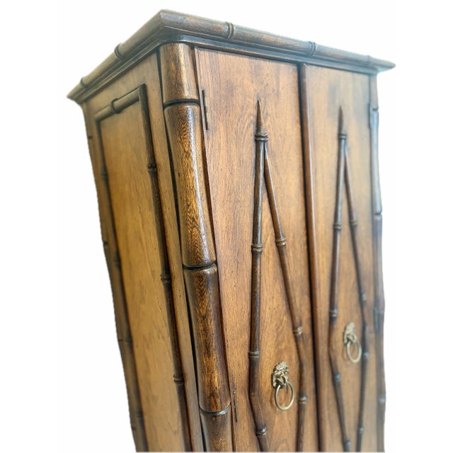 Stunning Mid-Century Faux Bamboo Cabinet / Armoire / Hutch For Sale - Image 10 of 12