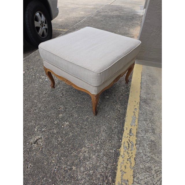 Beige Vintage French Style Square Ottoman For Sale - Image 8 of 9