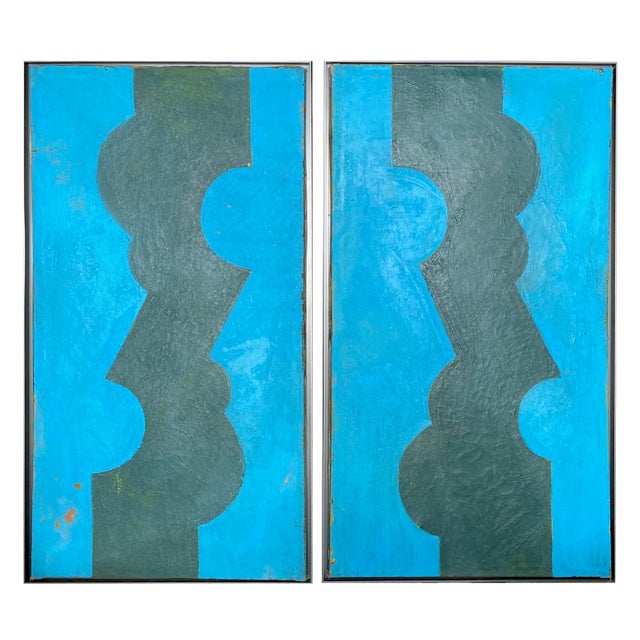 Modern Contemporary Geometric Blue and Green "Untitled" Paintings by Oscar Murillo For Sale In Los Angeles - Image 6 of 6