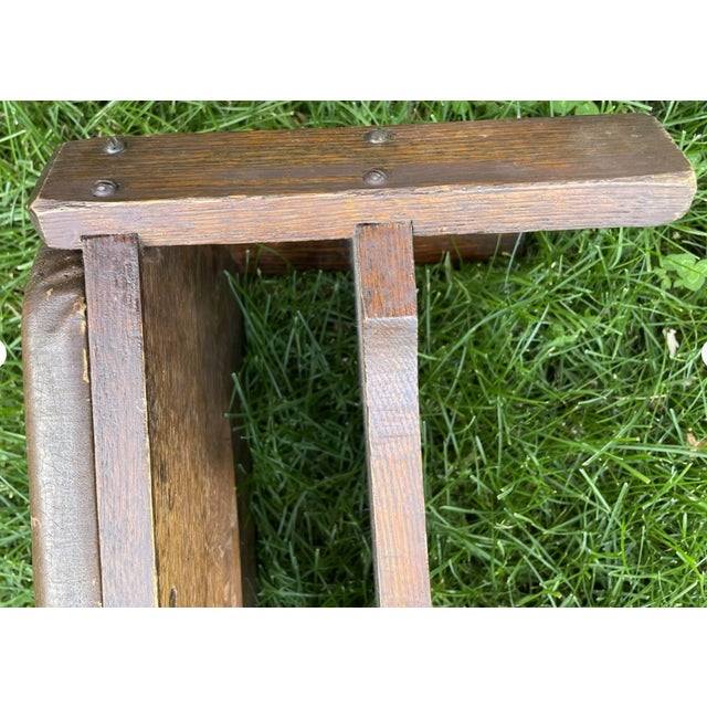 Late 19th Century Antique Arts and Crafts Wood & Leather Footstool, Signed For Sale - Image 5 of 14