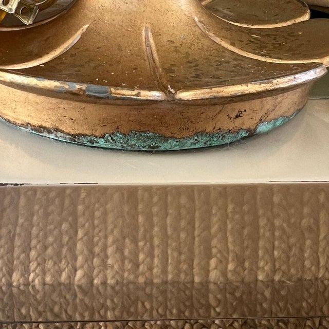 Metal Vintage Tall Gold Art Nouveau Lilly Pad Table Lamp With Gold Shade For Sale - Image 7 of 8