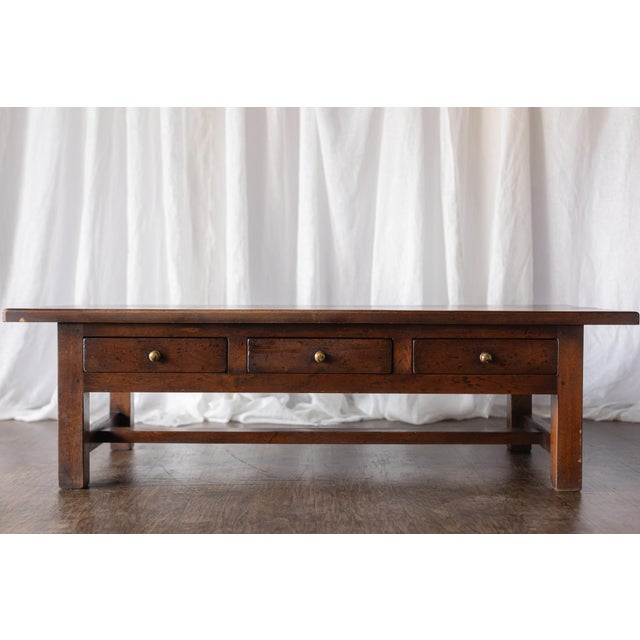 Brown Dark Wood Coffee Table With Drawer - Late 1800s Belgian For Sale - Image 8 of 12