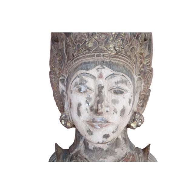 Antique Pair of 19th Large Carved Wood Statues of Thai Theppanom Buddhist Angel Deities For Sale In Portland, OR - Image 6 of 11