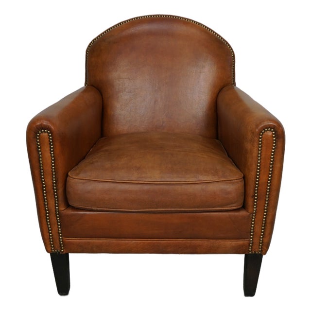 Vintage Dutch Cognac Leather Club Chair, 1970s For Sale