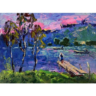 Oil Painting the Romantic Silence of a Pink Sunset Oksana Ivanyuk For Sale