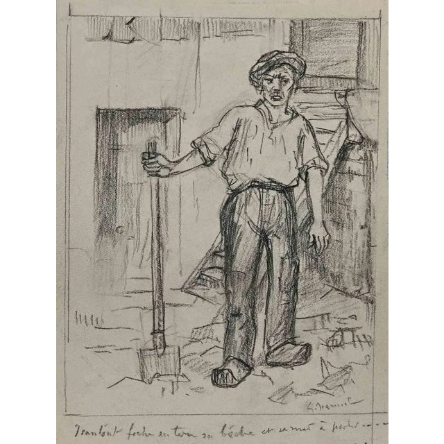 Worker is an original Drawing on paper realized by the painter Pierre Georges Jeanniot (1848-1934). Drawing in carbon...
