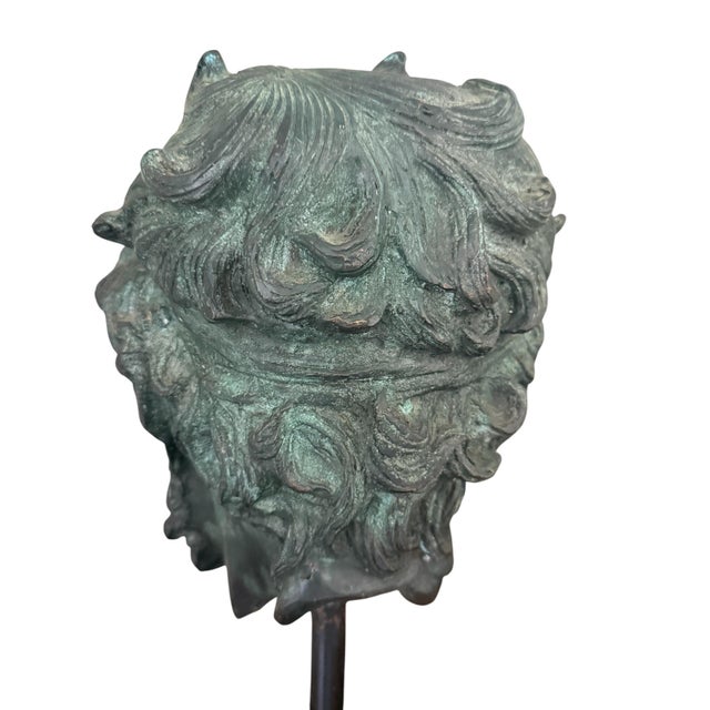 Metal Vintage Verdigris Patinated Cast Bronze Classical Head Sculpture on Stand, Grand Tour Style For Sale - Image 7 of 11