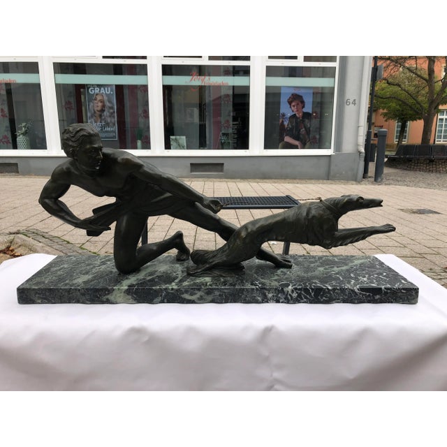 Art Deco Bronze Sculpture with Marble Pedestal, 1930s For Sale - Image 14 of 15