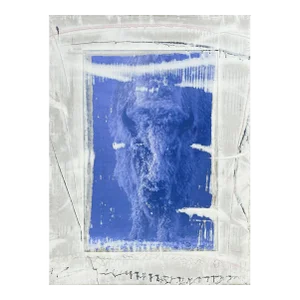 Original Winter Buffalo Abstract Mixed-Media Painting