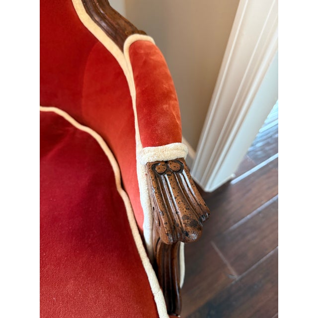 Henredon Late 20th Century Henredon French Provincial Rust Velvet Armchair With Contrasting Welt & Down Cushion For Sale - Image 4 of 12