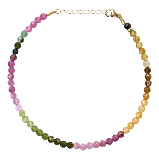Rainbow Tourmaline Bracelet 14K Gold For Sale