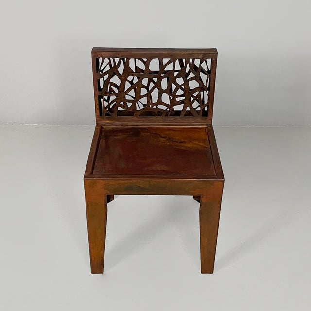 Italian Postmodern Chairs in Corten attributed to Marc Aurel for Metalco, 2010s, Set of 12 For Sale - Image 6 of 16