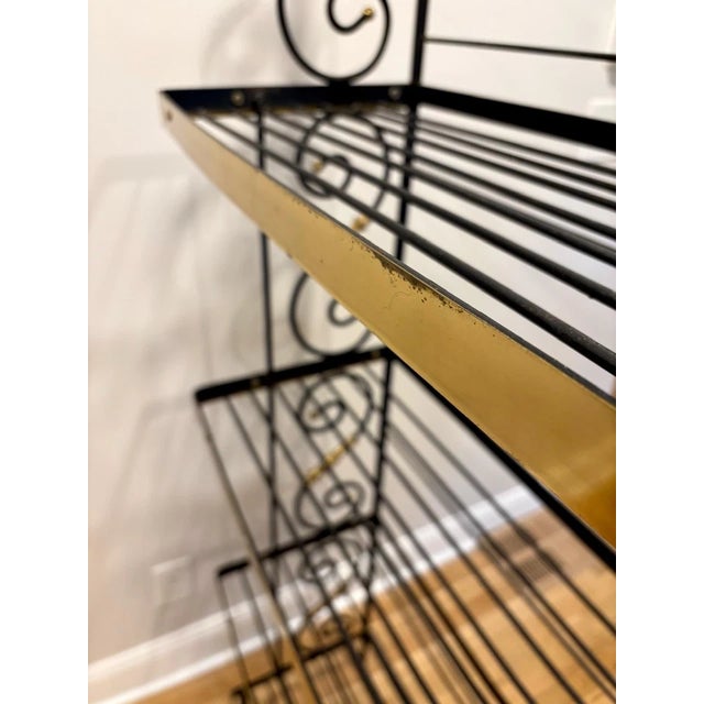 Vintage French Style Four Tier Scrolled Wrought Iron & Brass Baker's Rack For Sale - Image 9 of 10