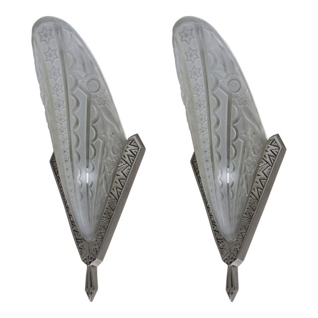 1930s French Art Deco Wall Sconces by Les Etablissements Donna France - a Pair For Sale