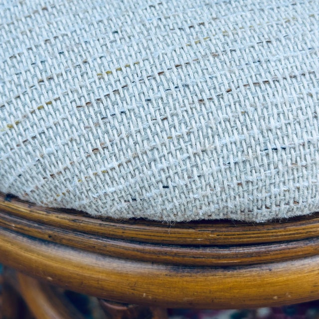 Vintage Round Rattan Swivel Seat Low Stool or Bench With Leather Wrappings For Sale In Philadelphia - Image 6 of 10