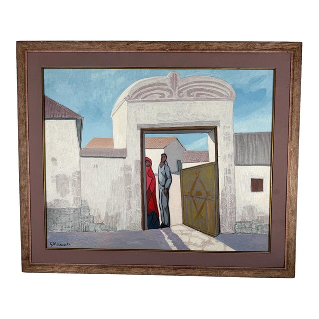 1980s Original Gilberto Almeida Egas Large Modernist Architectural Painting For Sale