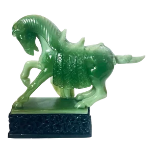 1960s Gino Ruggeri for Wony, Italy Decorative Carved Faux Green Jade Chinese War Horse Figurine