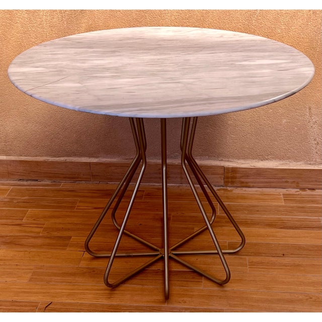 New Metal Fleur Side Table with Oak Wood Top Indoor and Outdoor For Sale - Image 14 of 18