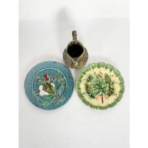 Rustic Majolica Plates with Floral Motifs and Pitcher, Set of 3 For Sale - Image 3 of 18