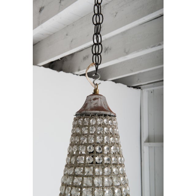 1970s French Bell Shaped Glass Pendant Chandelier, Beaded Metal For Sale - Image 12 of 13