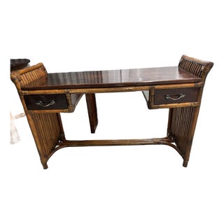 Paul Frankl Attributed Mahogany Bamboo Desk or Entrance Table For Sale