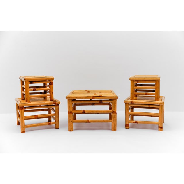 1950s Mid-Century Modern Japanese Bamboo Nesting Tables, Japan, 1950s, Set of 5 For Sale - Image 5 of 11