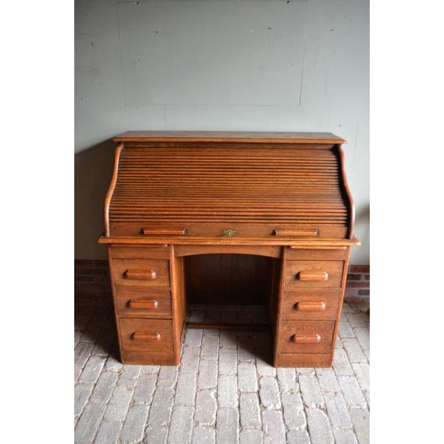 Antique Oak Roll-Up Desk and Office Chair, Set of 2 For Sale - Image 14 of 17