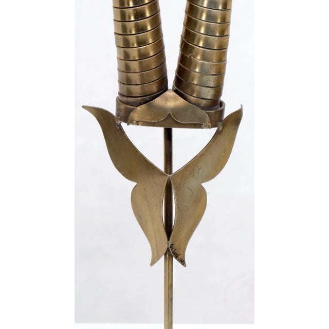 Metal Curtis Jere Tall Gazelle Horns Sculpture on Half Sphere Shape Marble Base For Sale - Image 7 of 13