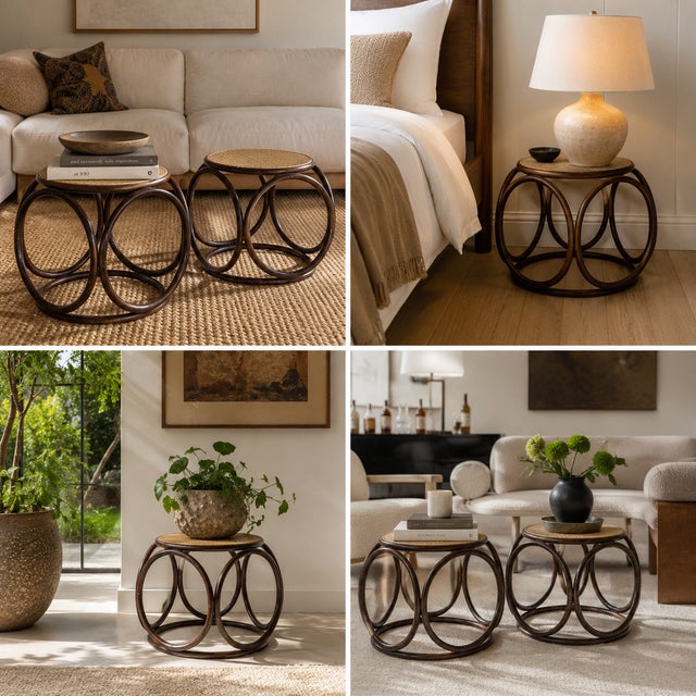 Pair of Vintage Modernist Bent Rattan & Cane Stools / Side Tables, 1970s For Sale - Image 11 of 11