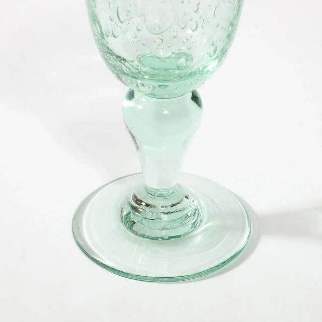 La Verrerie De Biot Set of 6 Handblown Pale Aquamarine Stemmed Drinking Glasses For Sale - Image 9 of 12