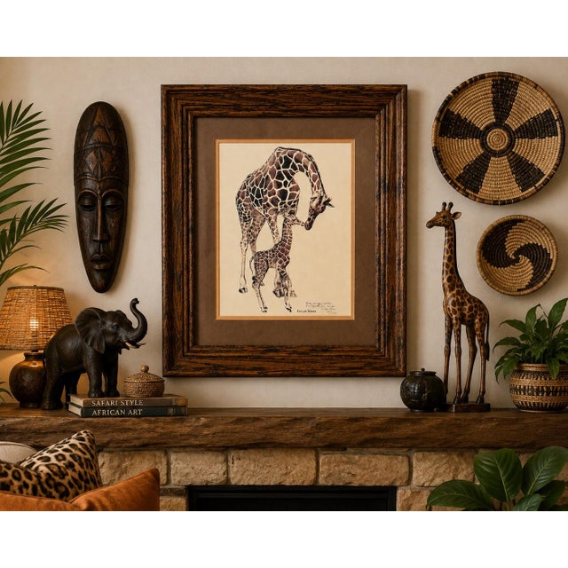A charming and unusually well-documented vintage zoological lithograph by Evelyn Gross, depicting Aisha and her mother at...