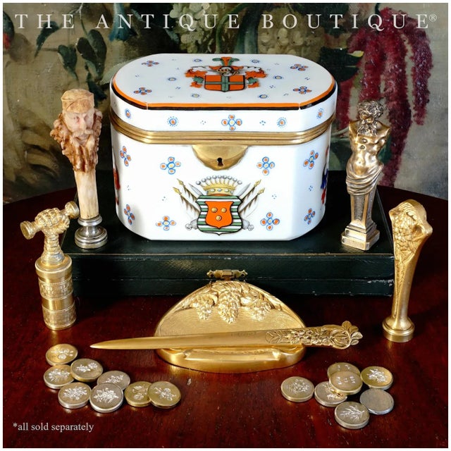 19th Century Antique Bohemian Opaline Glass Box Armorial Hand Painted Coat of Arms For Sale - Image 11 of 11